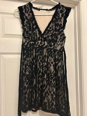 Blue Bird Black Lace V-Neck Overlay Dress